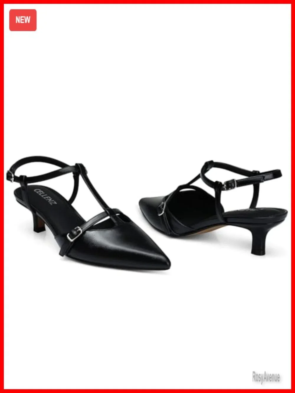 Faux Leather Kitten Heel Pumps with Ankle Strap Slingback, Comfortable 2-Inch